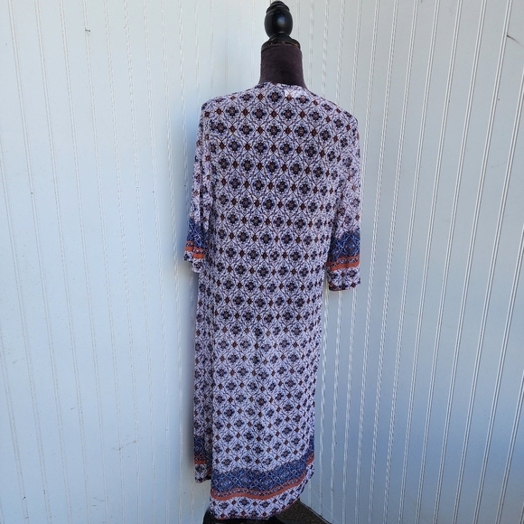 Exclusive One Geo Print Boho Kimono Duster Top Stretch Mesh Lightweight Sz M - Picture 5 of 13